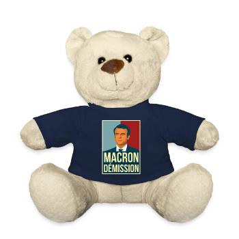 Anti Macron outside resignation retro vintage demos - Teddy Bear - french navy - Front