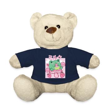 Cottagecore Aesthetic Frog Drinks Japanese Milk - Teddy Bear - french navy - Front