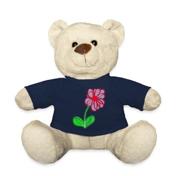 Fleur rouge peinte à la main pixel de fleur abstraite - Nounours - bleu marine - Devant