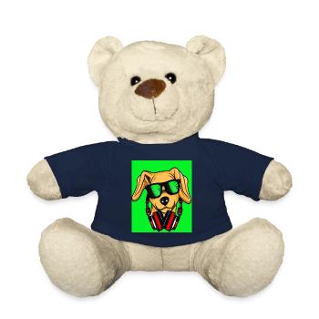 Dog with headphones and green background - Teddy Bear - french navy - Front