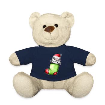 Cute Kawaii Santa In Sock On Chimney Fireplace - Teddy - French Navy - Vorne