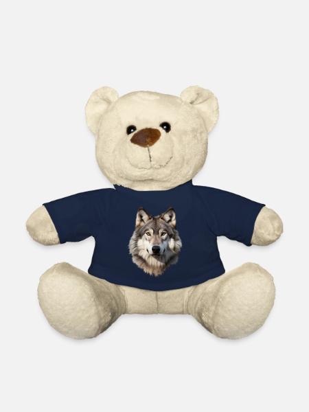 Wolf (white/grey) - Teddy Bear - french navy