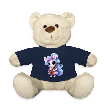 Unicorn with floral dress and violin – - Teddy Bear - french navy - Front