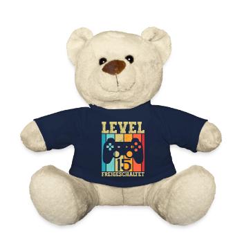 15 Level Freigeschaltet Gamer Sprüche Geburtstag - Teddy - French Navy - Vorne