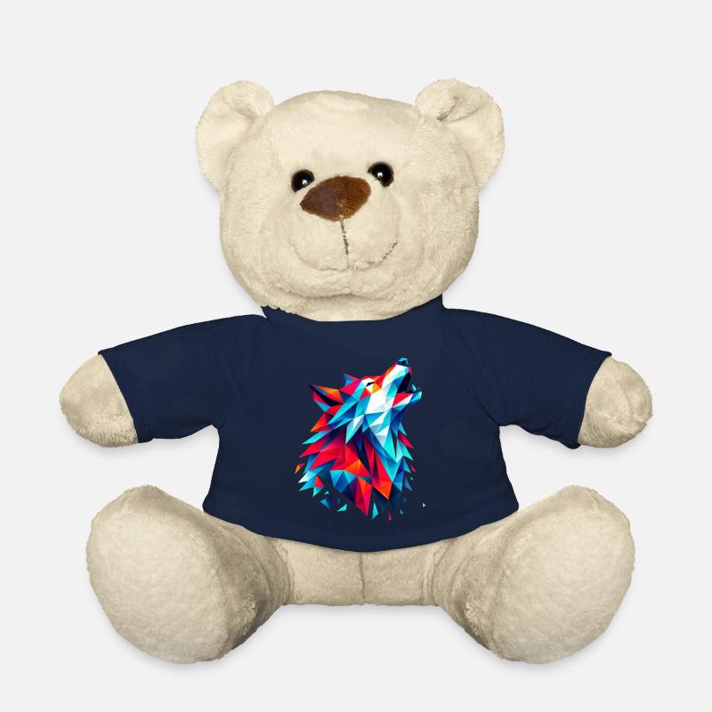 Geometric Wolf: Bunter Origami-Kunstdruck - Teddy - French Navy
