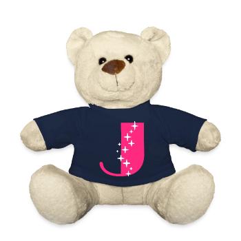 Letter J Glitter - Teddy Bear - french navy - Front