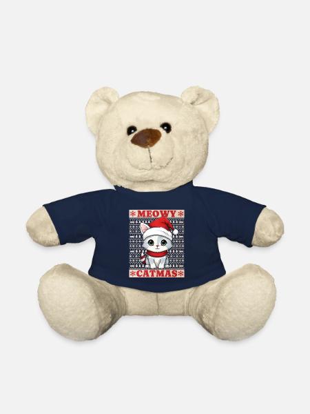 Cat Christmas Merry Meowy Catmas Ugly Cute - Teddy Bear - french navy