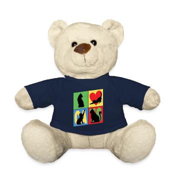 Cat Silhouettes Cat Lover Vintage Retro - Teddy Bear - french navy - Front
