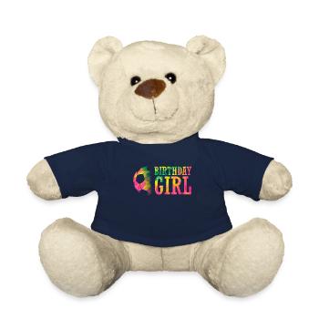 Birthday Girl Soccer Bday Party Theme - Teddy Bear - french navy - Front