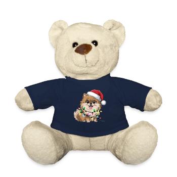 Pomeranian Christmas Lights Xmas Dogs Gifts - Teddy - French Navy - Vorne