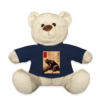 Bloc de bois japonais art grenouille amant kanji - Nounours - bleu marine - Devant