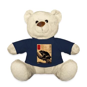 Bloc de bois japonais art grenouille amant kanji - Nounours - bleu marine - Devant