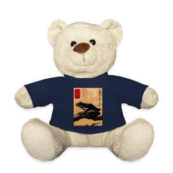 Bloc de bois japonais art grenouille amant kanji - Nounours - bleu marine - Devant