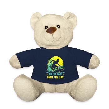 Surfer Ride the Wave – Own the Day Saying - Teddy Bear - french navy - Front