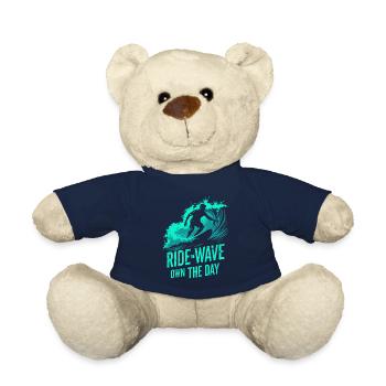 Surfer Ride the Wave – Own the Day Saying - Teddy Bear - french navy - Front