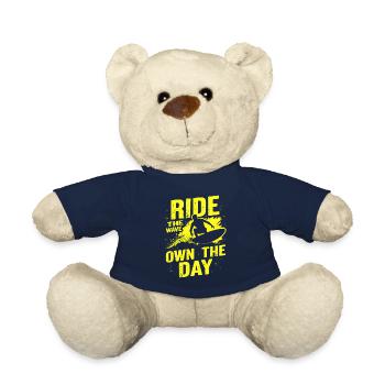Surfer Ride the Wave – Own the Day Saying - Teddy Bear - french navy - Front
