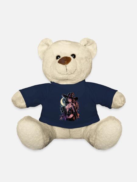 Beautiful witch in the moonlight with magic hat and - Teddy Bear - french navy