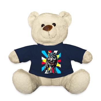 Retro Tattoo Wolf Wölfe Husky Hund Hunde - Teddy - French Navy - Vorne