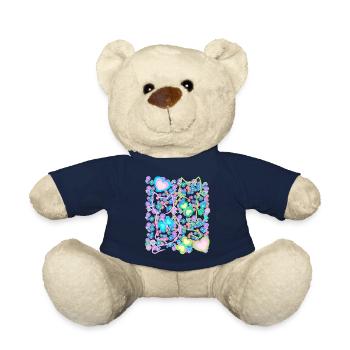 Chat Floral Rétro Chats Fille Enfant - Nounours - bleu marine - Devant