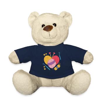 Tricot et crochet motif coeur avec fil et aiguilles - Nounours - bleu marine - Devant