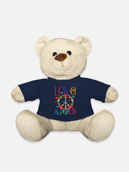 Hippie Love Peace Flower Power Peace Movement - Teddy Bear - french navy