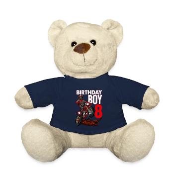 Chemise d'anniversaire de motocross sur le thème de la moto 8e - Nounours - bleu marine - Devant