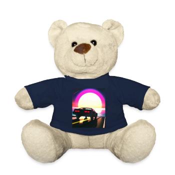 Synthwave Outrun Sports Car Beach Coucher de soleil - Nounours - bleu marine - Devant