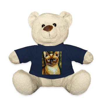 Siam Cats Portrait Gustav Klimt Style Cat - Teddy Bear - french navy - Front