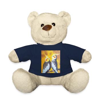 Cockatiel Couple Gustav Klimt Style - Teddy Bear - french navy - Front