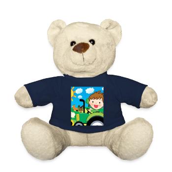 Green Tractor Birthday Farm Animals - Teddy Bear - french navy - Front