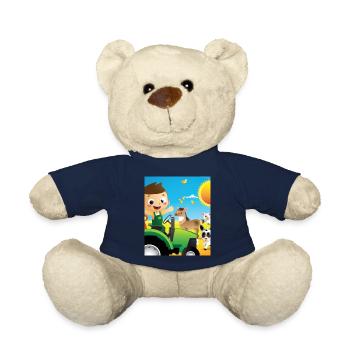 Green Tractor Birthday Farm Animals - Teddy Bear - french navy - Front