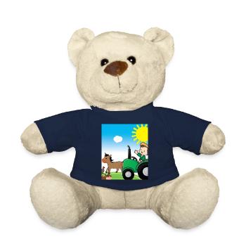 Green Tractor Birthday Farm Animals - Teddy Bear - french navy - Front