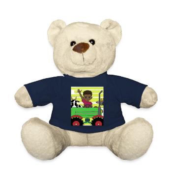 Green Tractor Birthday Anime Farm Animals - Teddy Bear - french navy - Front