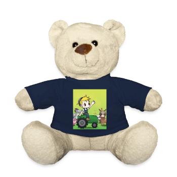Green Tractor Birthday Anime Farm Animals - Teddy Bear - french navy - Front