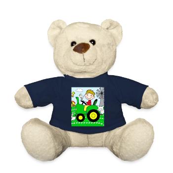 Green Tractor Birthday Farm Animals - Teddy Bear - french navy - Front