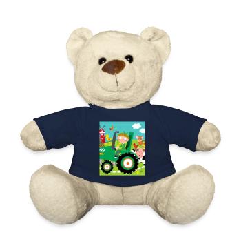 Green Tractor Birthday Farm Animals - Teddy Bear - french navy - Front