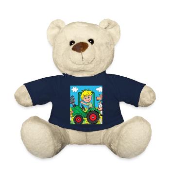 Green Tractor Birthday Farm Animals - Teddy Bear - french navy - Front