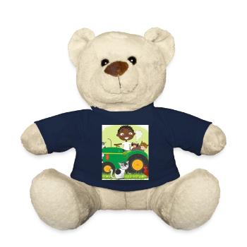 Green Tractor Birthday Farm Animals - Teddy Bear - french navy - Front