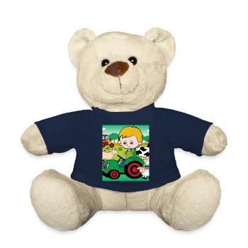 Green Tractor Birthday Farm Animals - Teddy Bear - french navy - Front