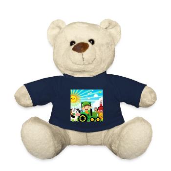 Green Tractor Birthday Farm Animals - Teddy Bear - french navy - Front