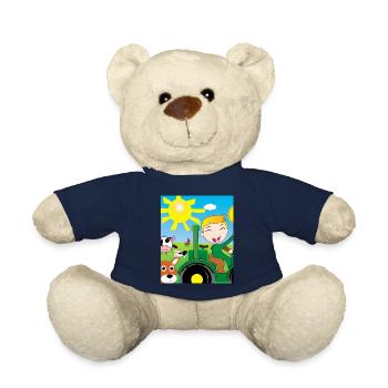Green Tractor Birthday Farm Animals - Teddy Bear - french navy - Front