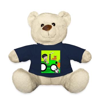 Green Tractor Birthday Farm Animals - Teddy Bear - french navy - Front