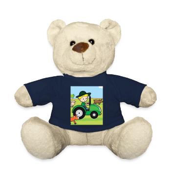 Green Tractor Birthday Farm Animals - Teddy Bear - french navy - Front