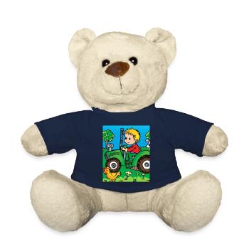 Green Tractor Birthday Farm Animals - Teddy Bear - french navy - Front