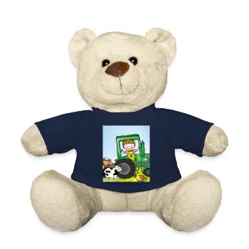 Green Tractor Birthday Farm Animals - Teddy Bear - french navy - Front