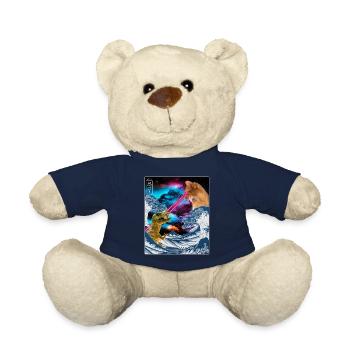 Japan Comic Great Wave Cat Vs Dinoaur T-Rex Otaku - Teddy Bear - french navy - Front