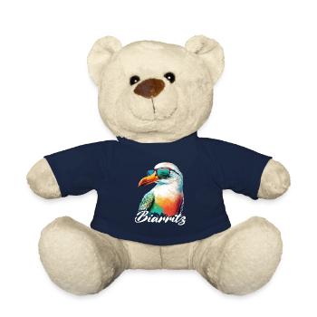 Biarritz holiday cool colorful seagull with sunglasses - Teddy Bear - french navy - Front