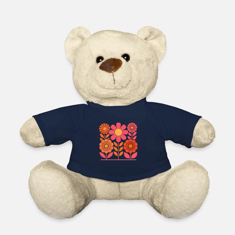 Retro Rosa und Orange Blumen mit Blätter - Teddy - French Navy