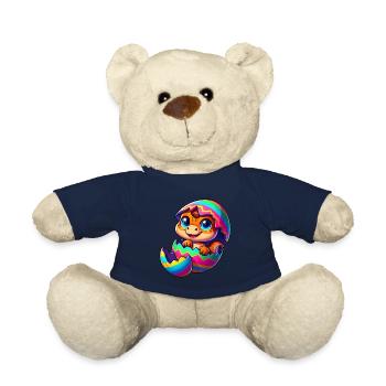 Süßer Dino schlüpft aus buntem Osterei Cartoon - Teddy - French Navy - Vorne