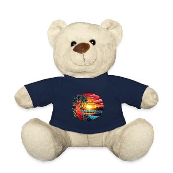 Magical beach by the sea with palm trees and waves - Teddy Bear - french navy - Front